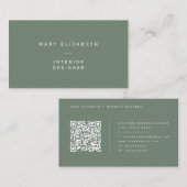 Minimaal Elegant QR Code Olijfgroen Visitekaartje (Voorkant / Achterkant)