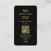 Minimaal Elegant Realtor Monogram Hypotheek Zwart Visitekaartje (Achterkant)