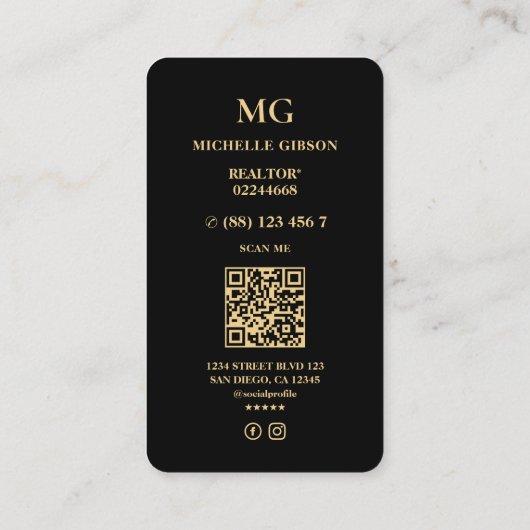 Minimaal Elegant Realtor Monogram Hypotheek Zwart Visitekaartje (Achterkant)