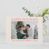 Minimaal Elegant Rood en Cream Foto Feestdagenkaart (Staand voorkant)