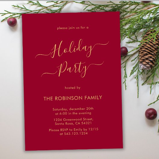 Minimaal Elegant Rood Goud Kalligrafie Vakantiefee Kaart