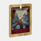 Minimaal Elegant Rood & Goud Kerstpaar Foto Metalen Ornament (Voorkant Rechts)