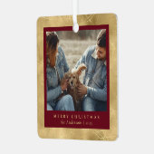 Minimaal Elegant Rood & Goud Kerstpaar Foto Metalen Ornament (Voorkant links)