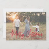 Minimaal Elegant Rood Script Foto Modern Kerstmis Feestdagenkaart (Voorkant)