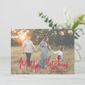 Minimaal Elegant Rood Script Foto Modern Kerstmis Feestdagenkaart (Staand voorkant)