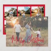 Minimaal Elegant Rood Script Foto Modern Kerstmis Feestdagenkaart (Voorkant / Achterkant)