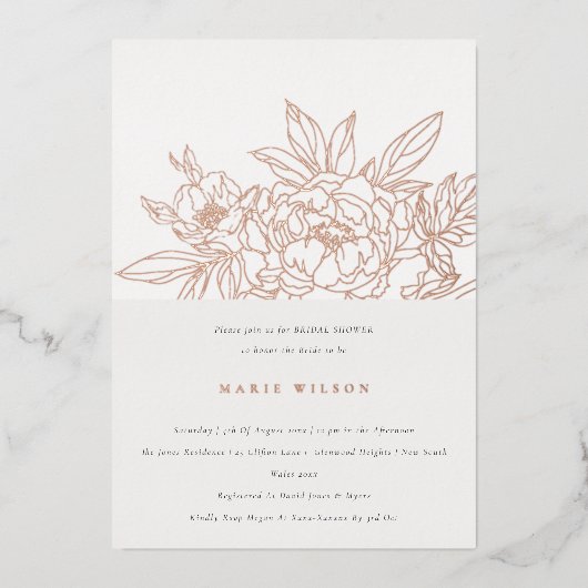 Minimaal Elegant Roos Floral Sketch Vrijgezellenfe Folie Uitnodiging (Voorkant)