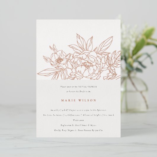 Minimaal Elegant Roos Floral Sketch Vrijgezellenfe Folie Uitnodiging (Staand Voorkant)