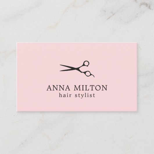 Minimaal Elegant Roos Zwart Schaar Haar Stylist Visitekaartje (Voorkant)
