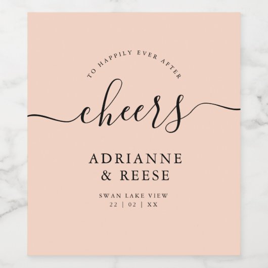 Minimaal Elegant Roze en Zwart Wijnlabel Wijn Etiket (Enkel label)