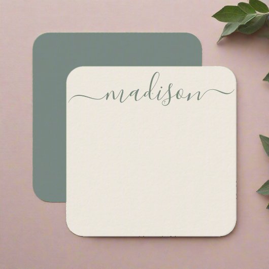 Minimaal Elegant Sage Green Typography Script Notitiekaartje