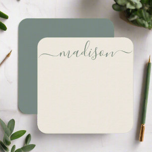 Minimaal Elegant Sage Green Typography Script Notitiekaartje