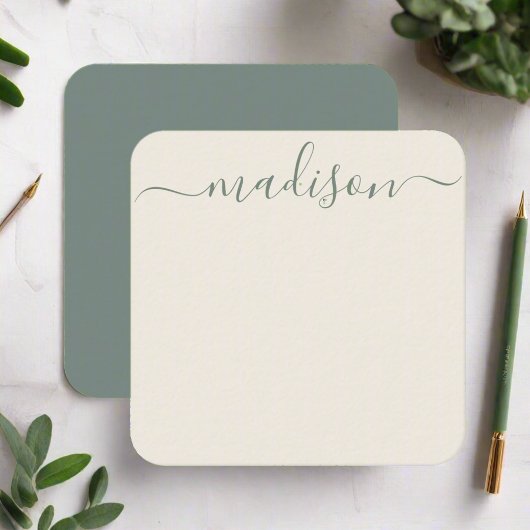 Minimaal Elegant Sage Green Typography Script Notitiekaartje