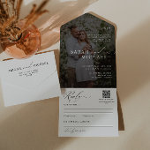 Minimaal Elegant Schoon Script QR Code Fotobruilof All In One Uitnodiging