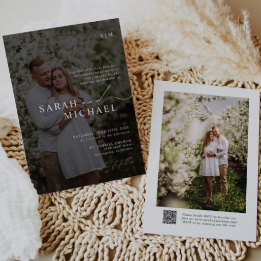 Minimaal Elegant Schoon Script QR Code Fotobruilof Kaart