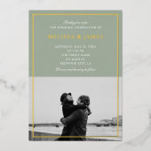 Minimaal Elegant Schrift Foto Saliegroen Huwelijk Folie Uitnodiging (Voorkant)