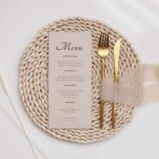 Minimaal Elegant Schrift Stof Roze Bruiloft Menu