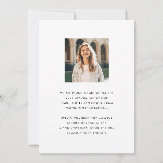 Minimaal Elegant Script Arch Two Photo Afstuderen Aankondiging (Achterkant)