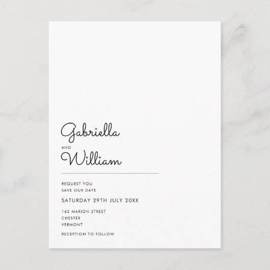 Minimaal elegant script foto save the date briefkaart (Voorkant)