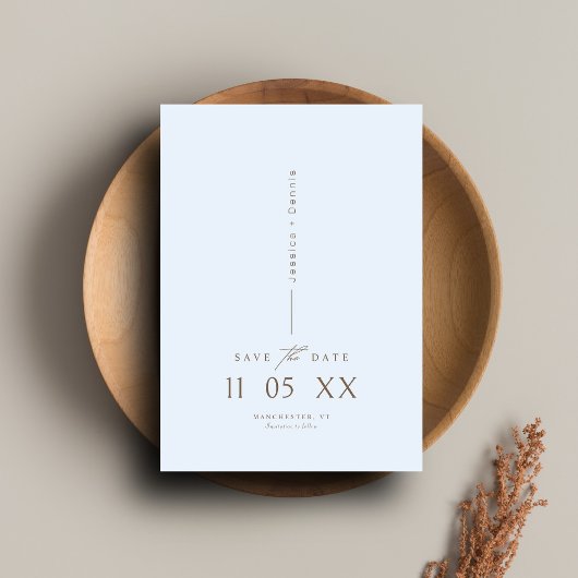 Minimaal Elegant Script Lichtblauw Bewaar de datum Kaart