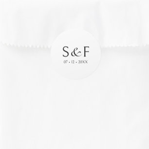 Minimaal Elegant Script Monogram Huwelijk Ronde Sticker