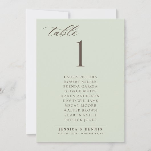 Minimaal Elegant Script Trouwtafel Zitplaatsen Kaa Kaart (Voorkant)