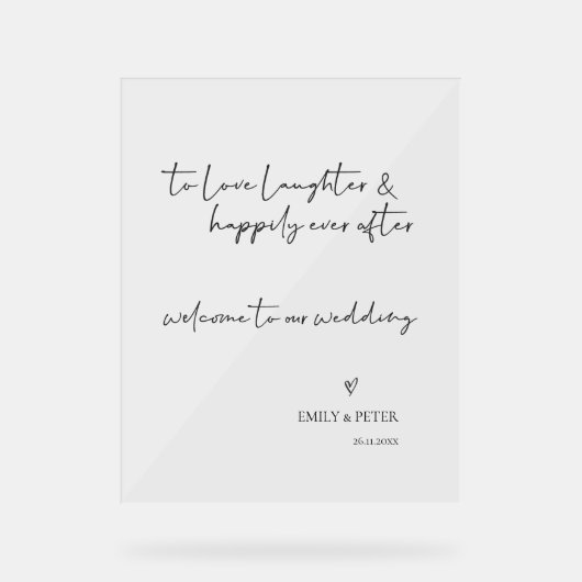 Minimaal elegant script welkom bij ons huwelijk acryl bord (Voorkant)