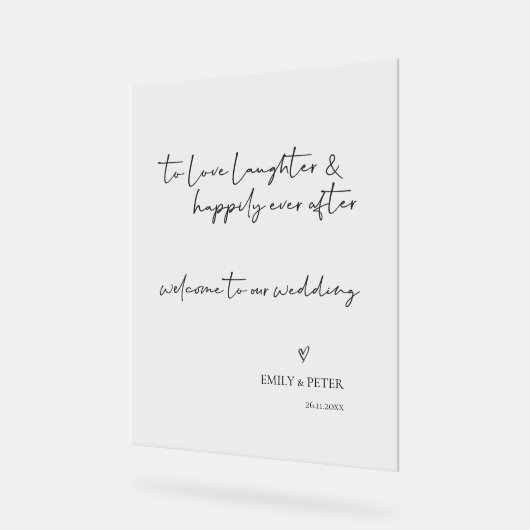 Minimaal elegant script welkom bij ons huwelijk acryl bord (Hoek)
