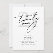 Minimaal Elegant Script Wit 21st Verjaardagsfeestj Kaart (Voorkant)