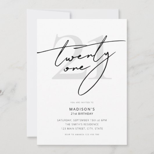 Minimaal Elegant Script Wit 21st Verjaardagsfeestj Kaart (Voorkant)