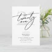 Minimaal Elegant Script Wit 21st Verjaardagsfeestj Kaart (Staand voorkant)