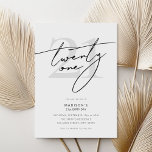 Minimaal Elegant Script Wit 21st Verjaardagsfeestj Kaart<br><div class="desc">Moderne minimal 21st verjaardagsfeestuitnodiging met eenvoudig ontwerp met elegante handgeschreven scripttypografie.</div>