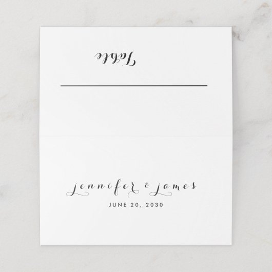 Minimaal Elegant Script Zwart Wit Namen Bruiloft Plaatskaartje (Buitenkant ongevouwen)