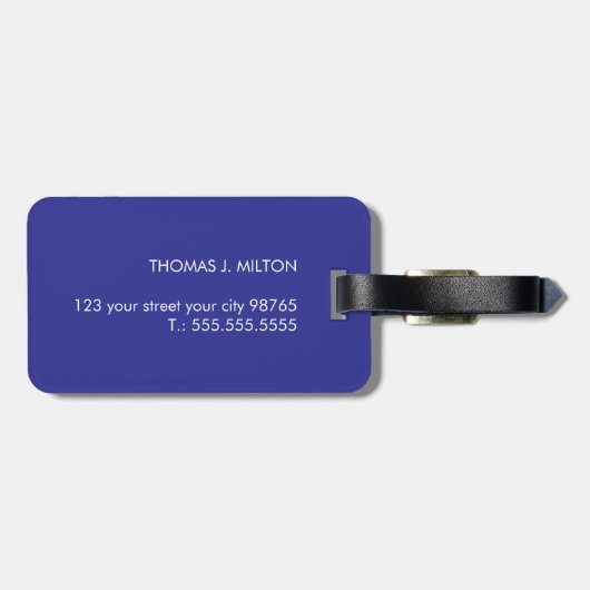 Minimaal Elegant Textuur Blauw Wit Kleur Monogram Bagagelabel (Achterkant horizontaal)