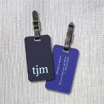 Minimaal Elegant Textuur Blauw Wit Kleur Monogram Bagagelabel<br><div class="desc">Eenvoudig aanpasbaar bagagelabel ontwerp met textuur/steeneffect blauwe achtergrond,  blauw/witte kleur vet monogram.</div>