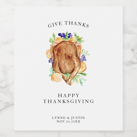 Minimaal Elegant Thanksgiving Diner Geef Bedankt Wijn Etiket (Enkel label)