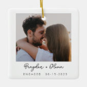 Minimaal Elegant Verloving Fotokerst Keramisch Ornament (Voorkant)
