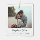 Minimaal Elegant Verloving Fotokerst Keramisch Ornament (Links)