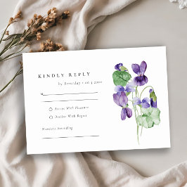 minimaal elegant Violet Floral Bunch Wedding RSVP Kaartje