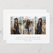 Minimaal Elegant White Triple Photo Afstuderen Aankondiging (Voorkant / Achterkant)