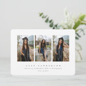 Minimaal Elegant White Triple Photo Afstuderen Aankondiging (Staand voorkant)