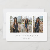 Minimaal Elegant White Triple Photo Afstuderen Aankondiging (Voorkant)