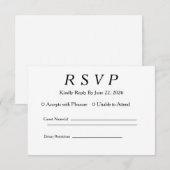 Minimaal Elegant Wit RSVP Kaartje (Voorkant / Achterkant)