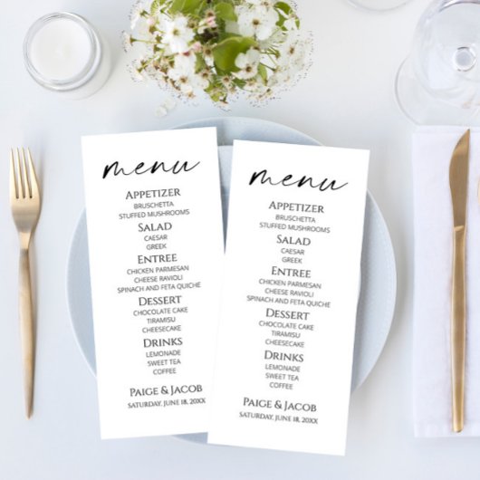 Minimaal Elegant Wit Zwart Trouwvoer Menu