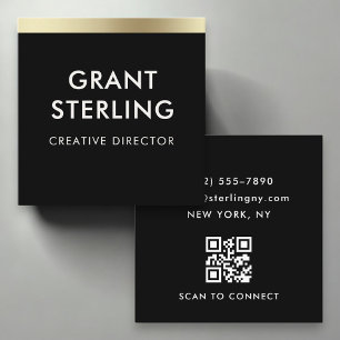 Minimaal Elegant Zwart Goud QR Code Professioneel Vierkante Visitekaartje