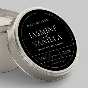 Minimaal Elegant Zwart Rond Tin Deksel Kaarsetiket Ronde Sticker