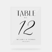 Minimaal Elegant Zwart Script Bruiloft Tafelnummer Acryl Bord (Voorkant)