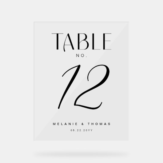 Minimaal Elegant Zwart Script Bruiloft Tafelnummer Acryl Bord (Voorkant)