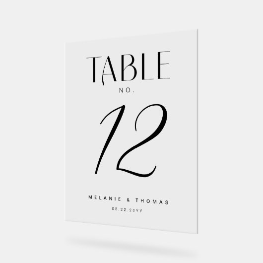Minimaal Elegant Zwart Script Bruiloft Tafelnummer Acryl Bord (Hoek)