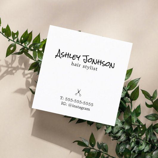 Minimaal Elegant Zwart Wit Grijs Kapper Vierkante Visitekaartje